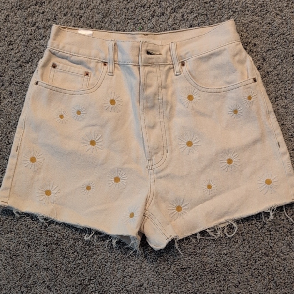 PacSun High Waist Tan Shorts with Daisy Embroidery
